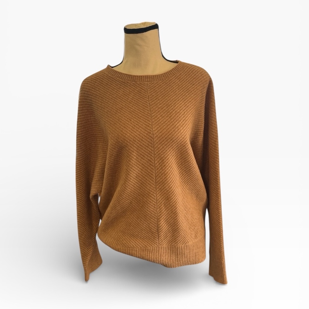 New Saks 100% cashmere sweater tan brown camel ribbed women’s size Large